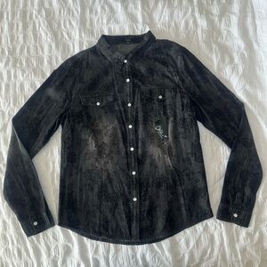 Chiqle Dark Wash Long Sleeve Button-Up, Large Women